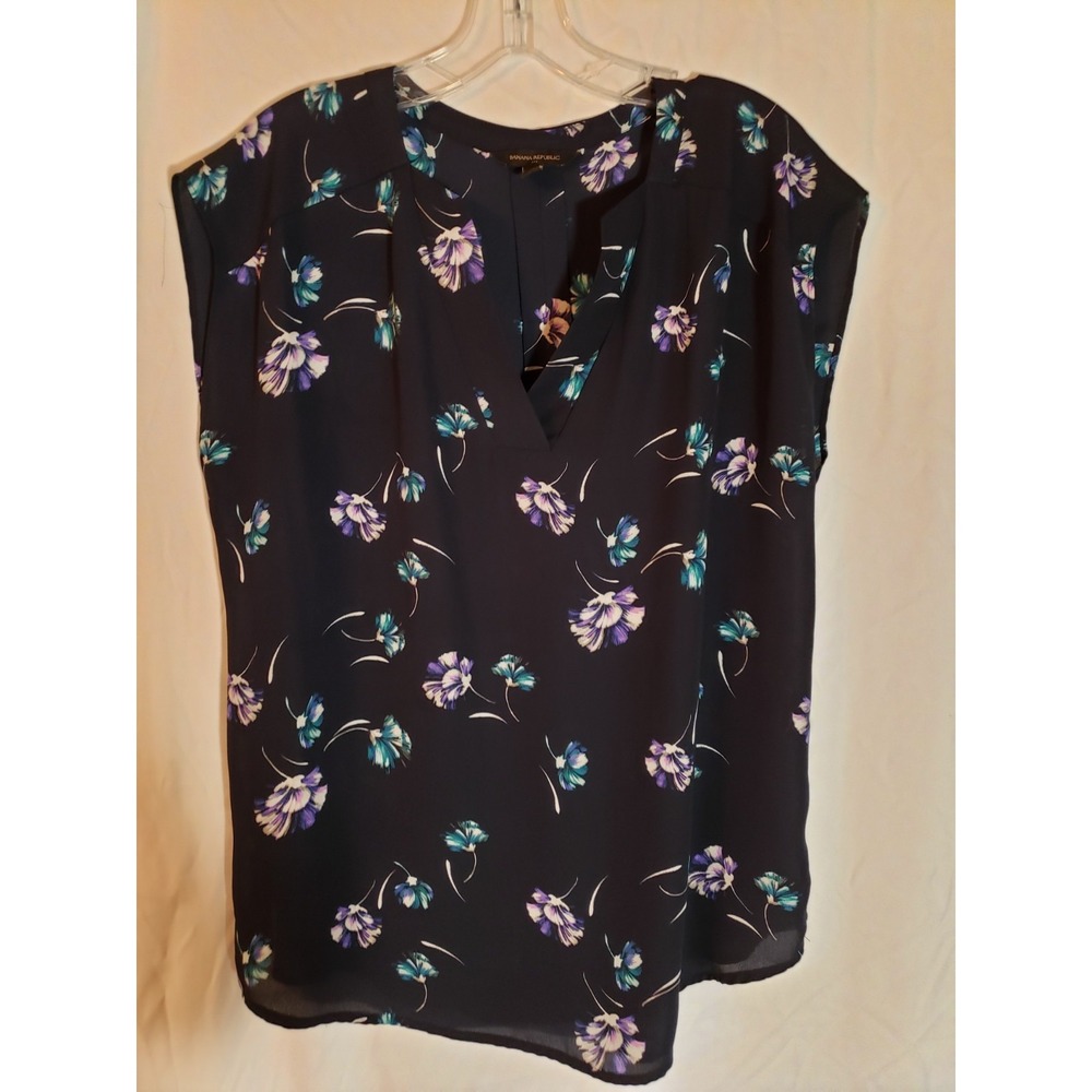 Women's Banana Republic Blue Floral Short Sleeve Top Size M
